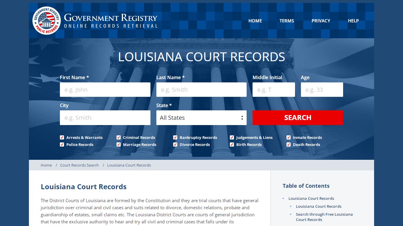 Louisiana Court Records Online - GovernmentRegistry.Org